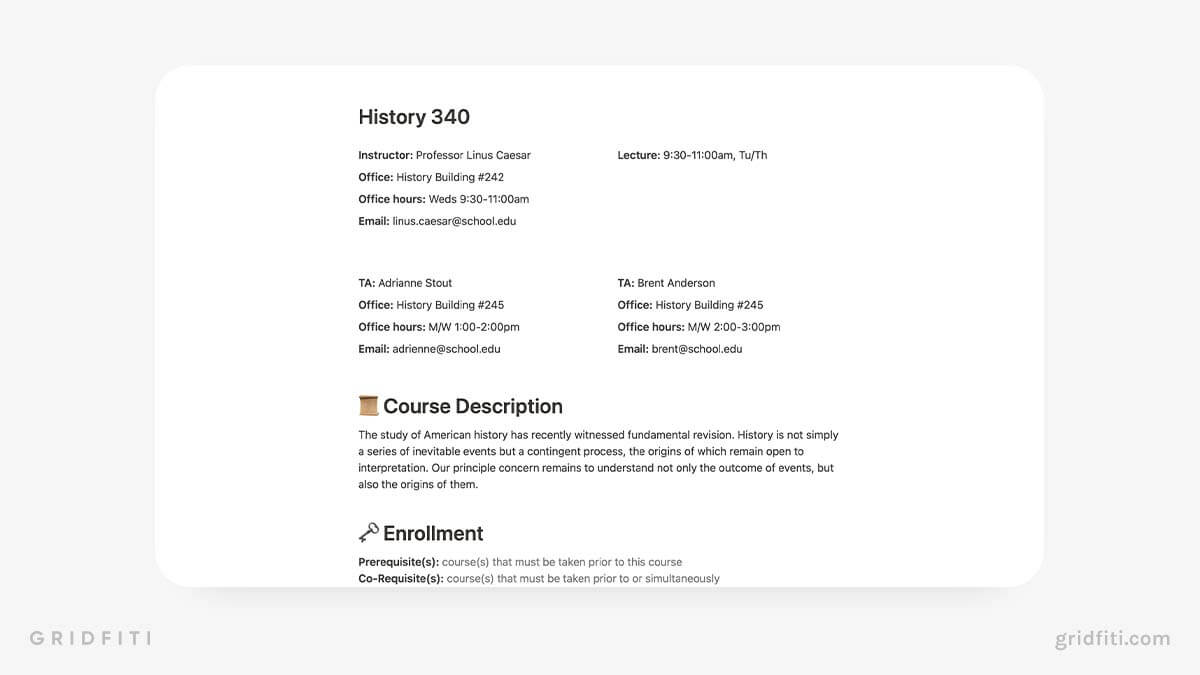 Notion Class Syllabus Template