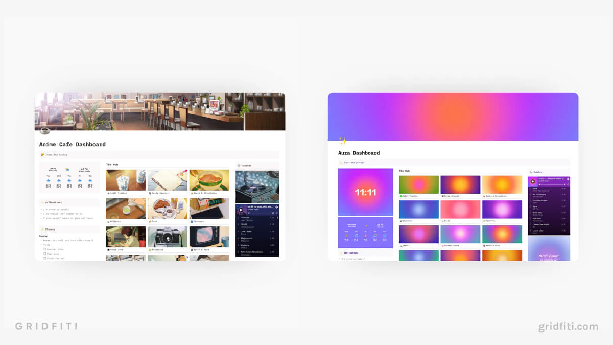 Aesthetic Notion Life Dashboard Templates