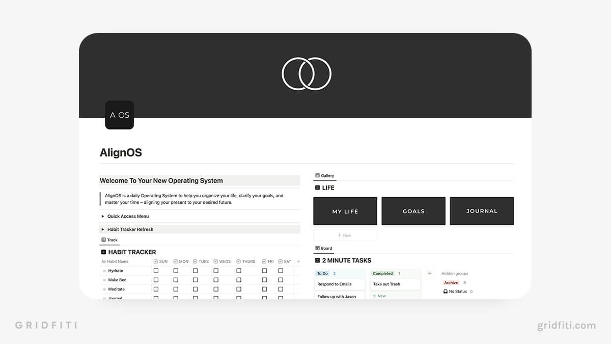 Minimalist Notion Life Dashboard Templates