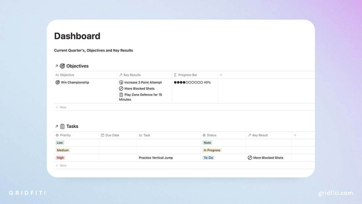 Simple Notion OKRs & Tasks Template