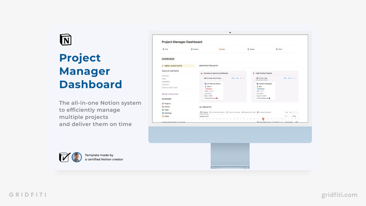 Project Manager Dashboard for Notion