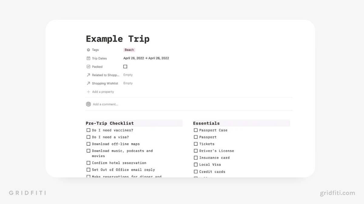 Notion Outfit Packing List Template