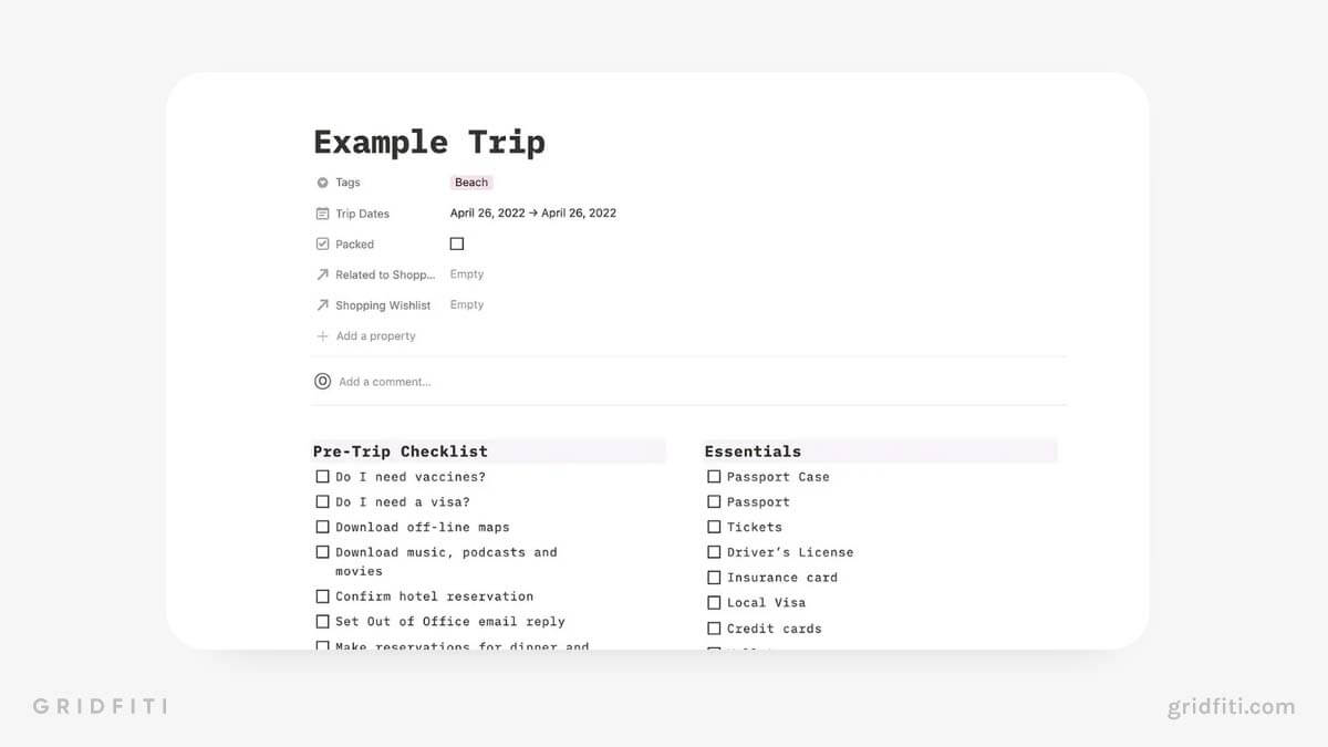 5  Notion Packing List Templates for Your Next Adventure Gridfiti