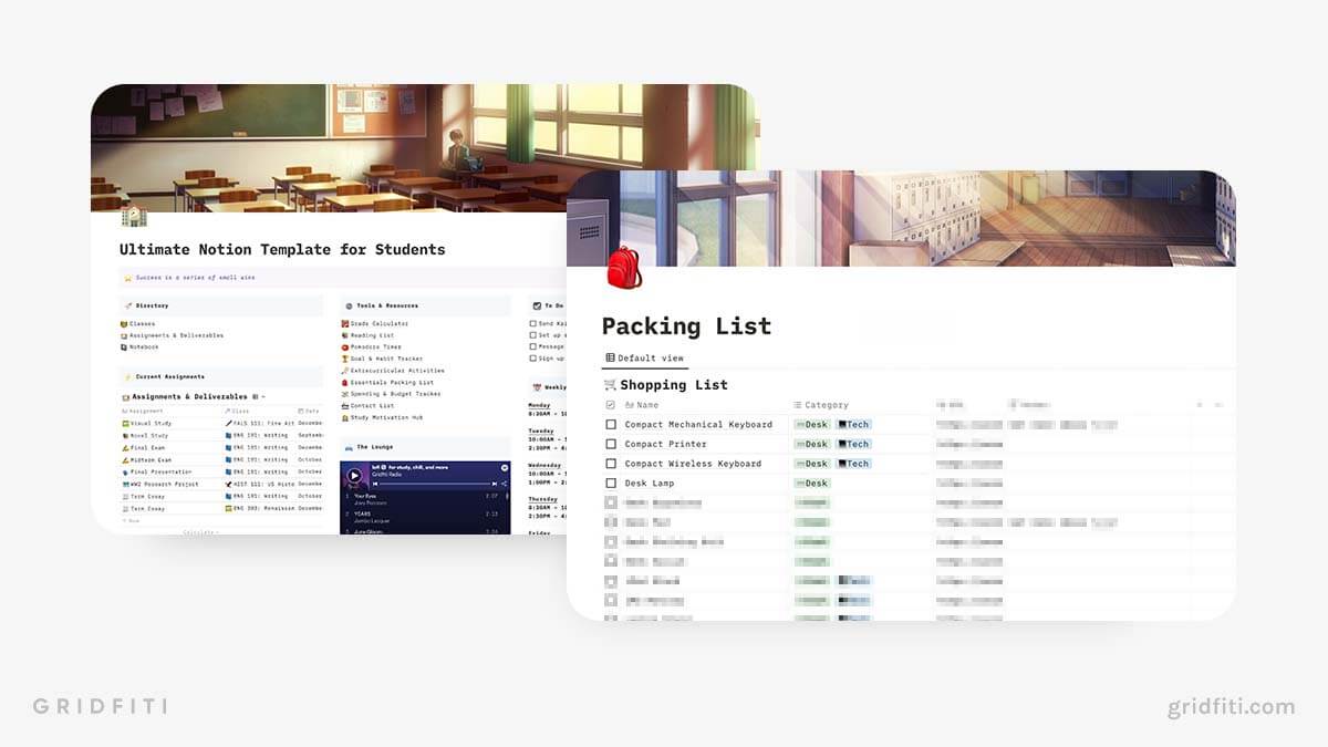 Notion Student Packing List Template