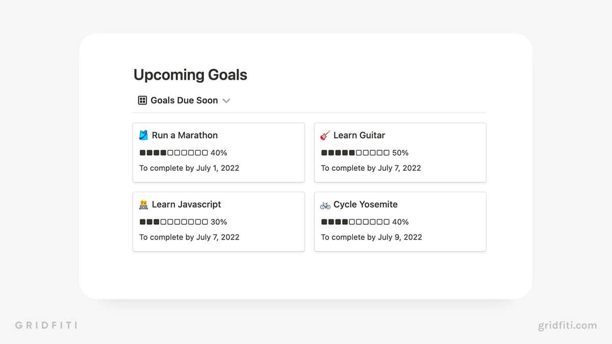 Notion Goals Progress Bars