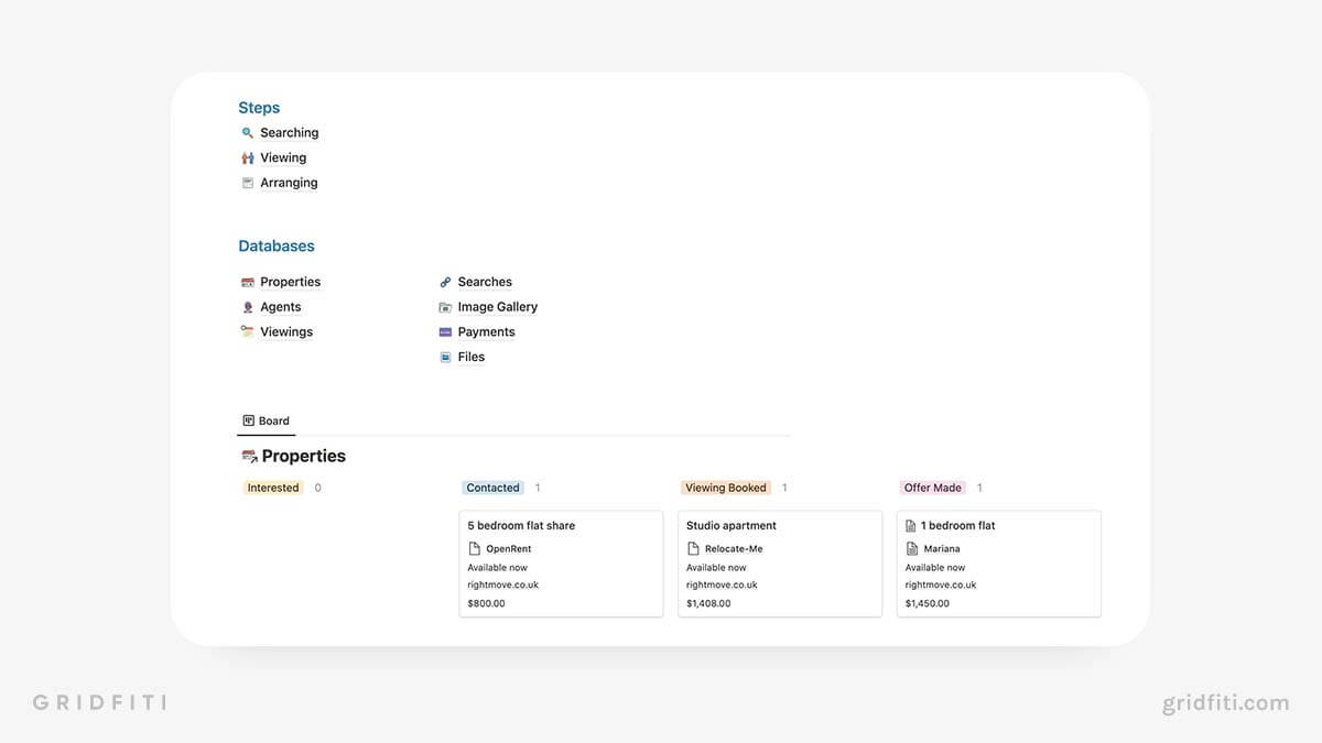 Notion House Hunting Template