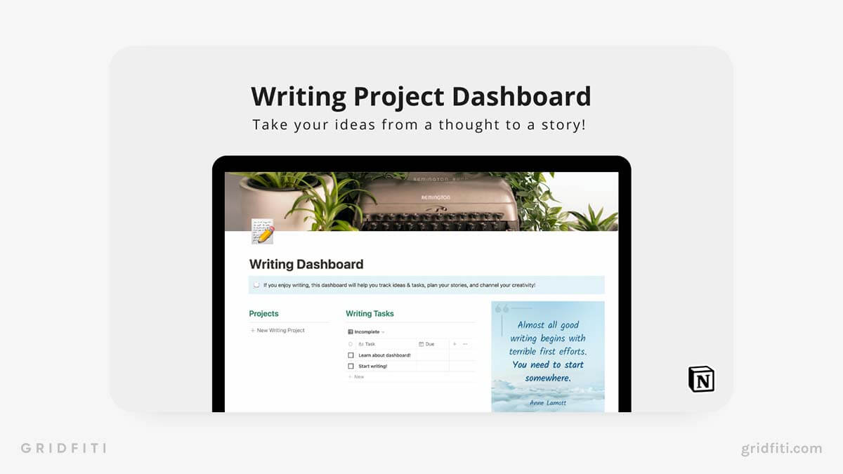 Notion Writing Project Dashboard