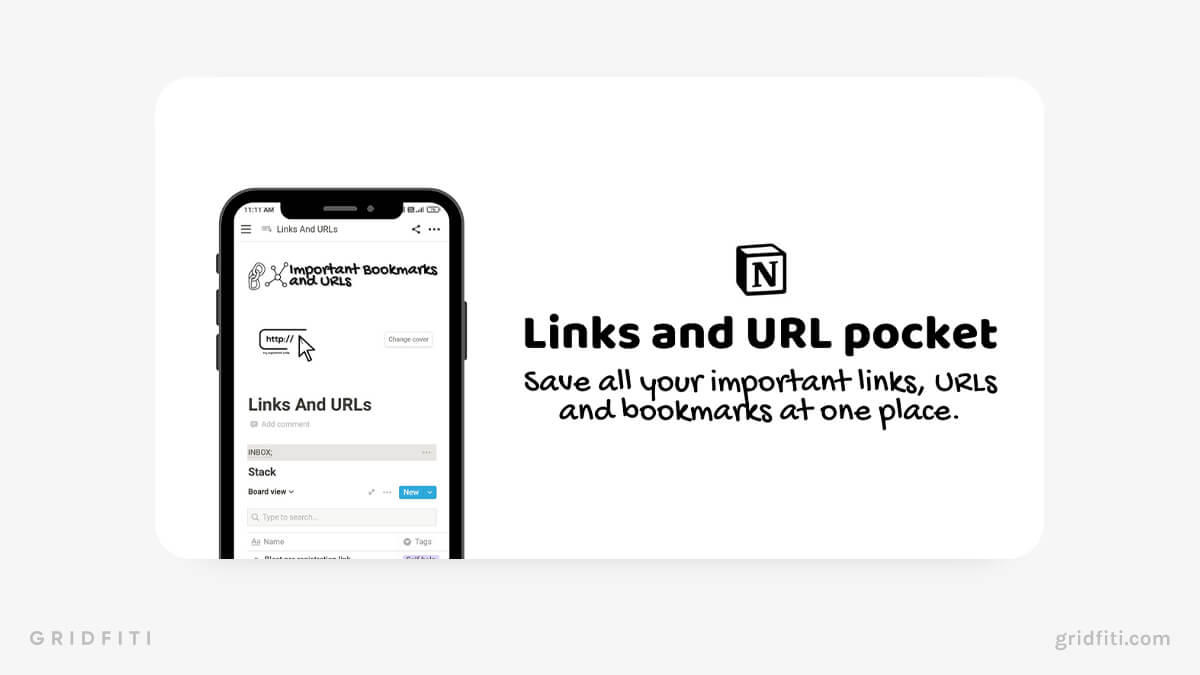 The Links & URL Pocket – Notion Bookmarks Template