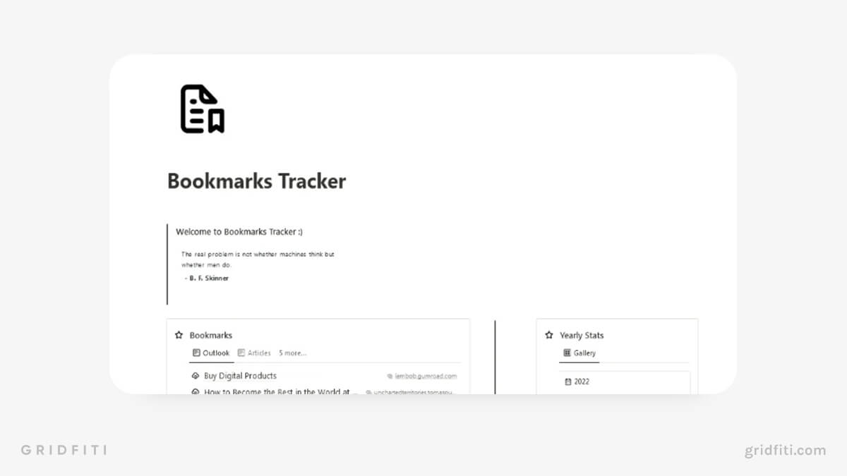 Minimal Notion Bookmarks Tracker