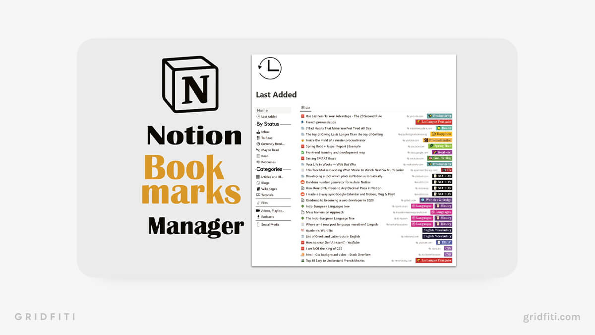Notion Bookmarks Manager & Media Library