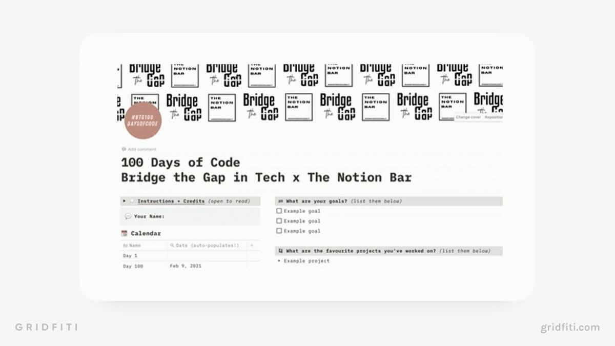 100 Days of Code Notion Template