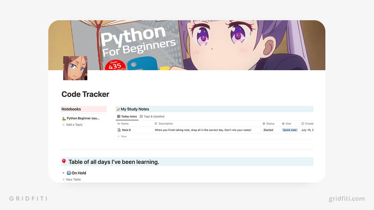 Aesthetic Notion Code Tracker Template