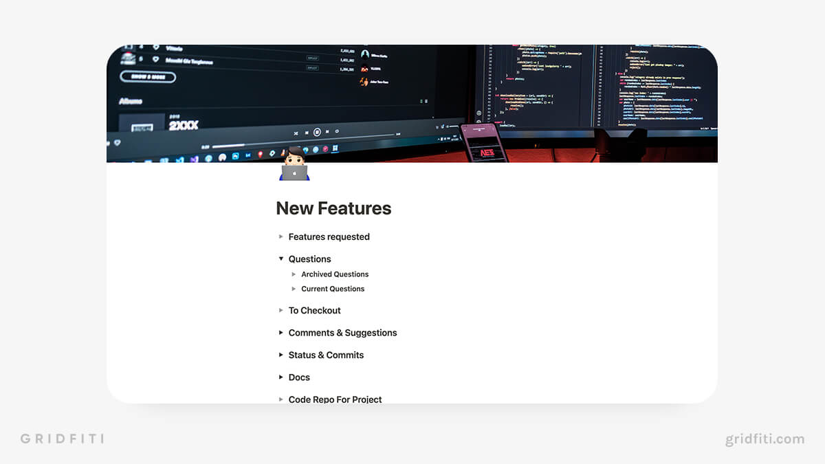 Notion Features Template for Developers