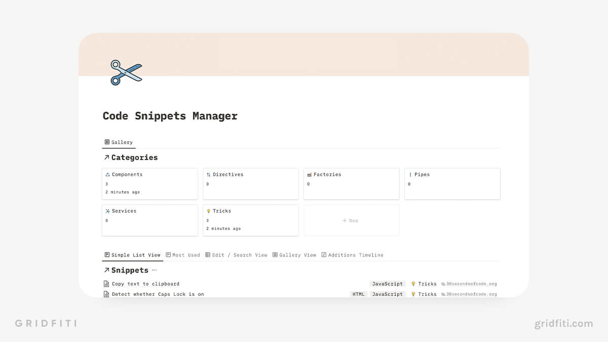 Code Snippets Manager Template for Notion