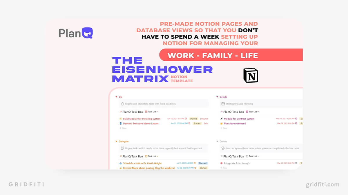 Eisenhower Matrix Notion Template