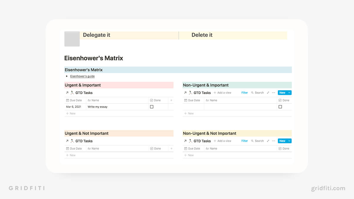 Eisenhower Priority Matrix Notion Template