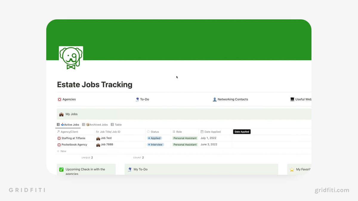 Notion Estate Jobs Tracker Template