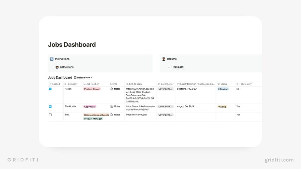 Notion Job Search Dashboard