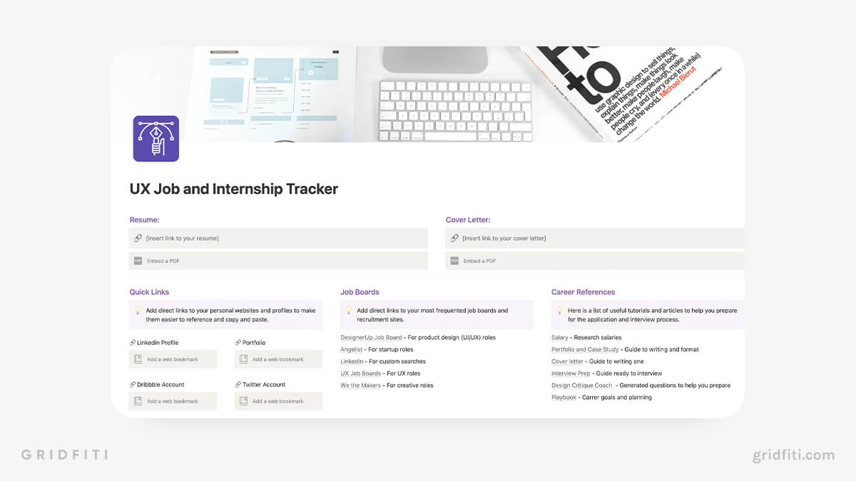 Notion UX & Product Design Job / Internship Tracker