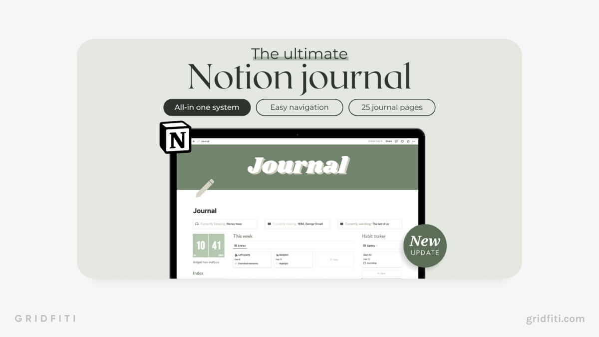 Green Journal Template Dashboard