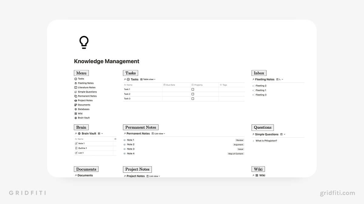 Minimal Zettelkasten Knowledge Management Notion Template