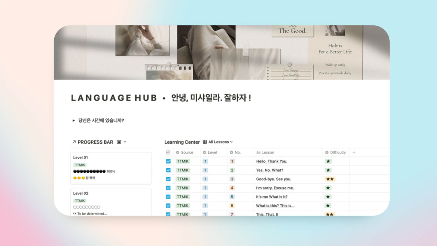 Notion Language Learning Templates