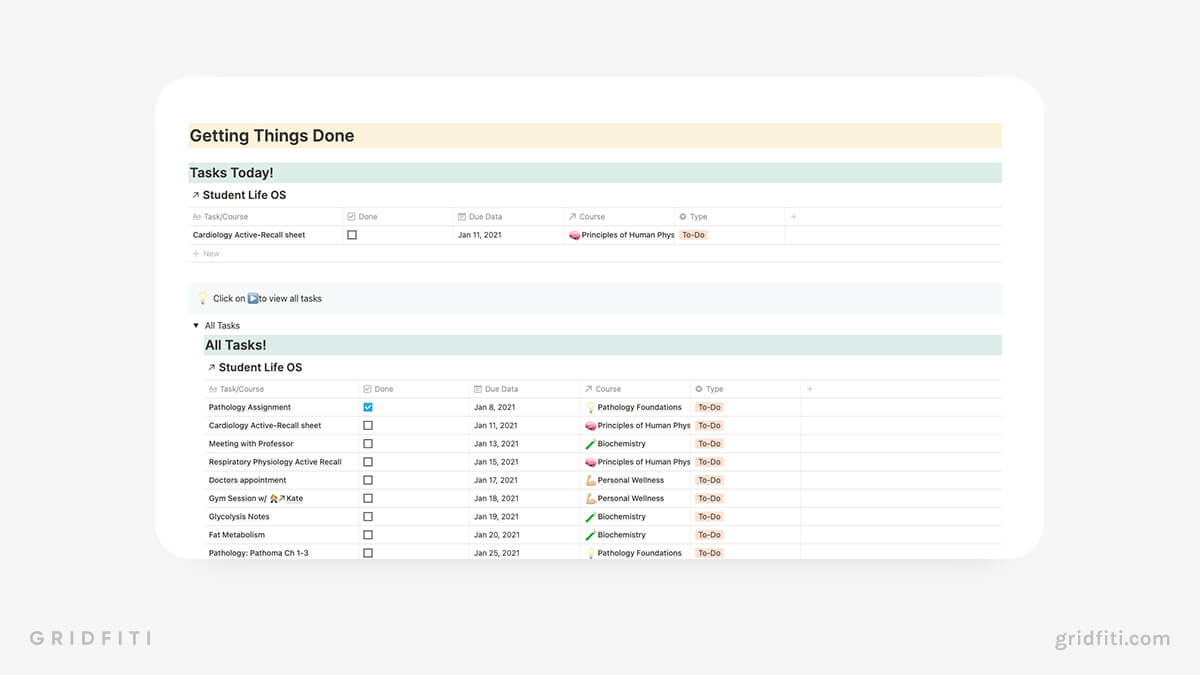 Notion Medical School Centralized Dashboard Template