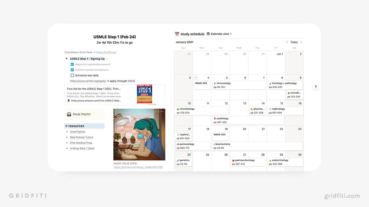 USMLE Step 1 Notion Dashboard Template