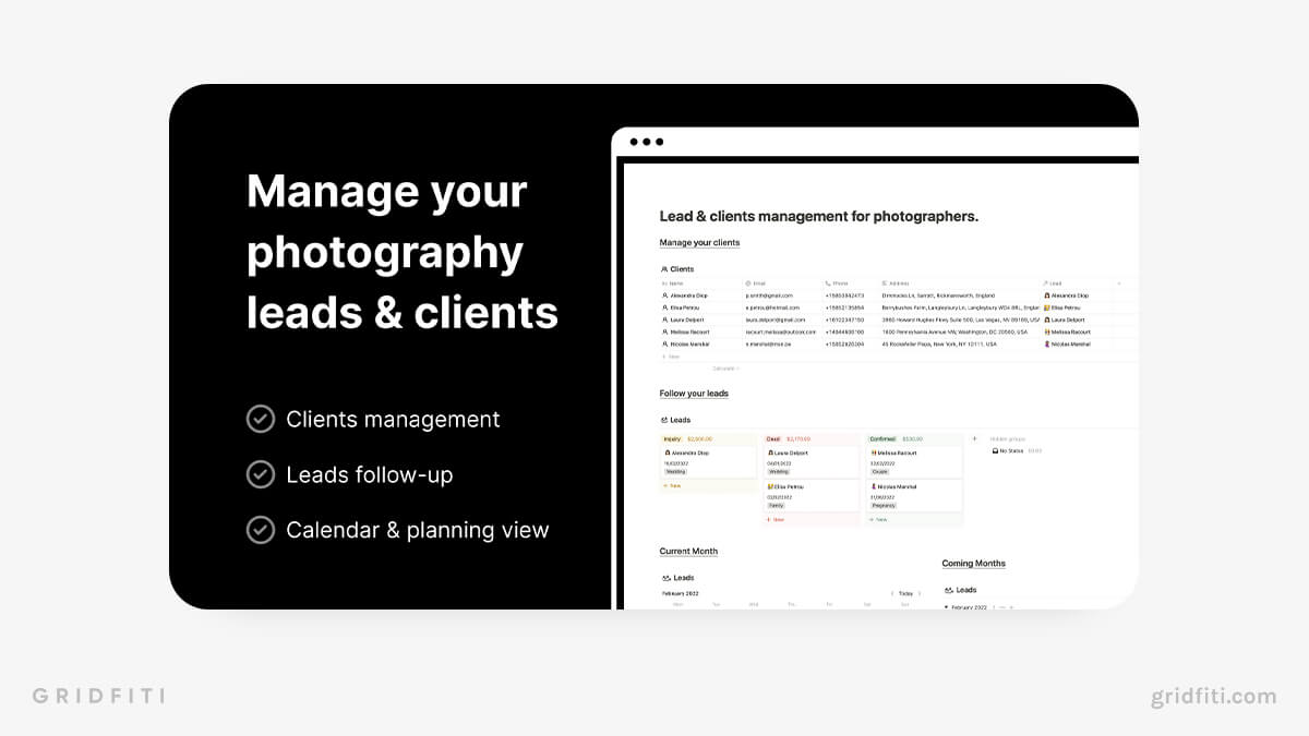 Photography Lead & Client Management Template for Notion