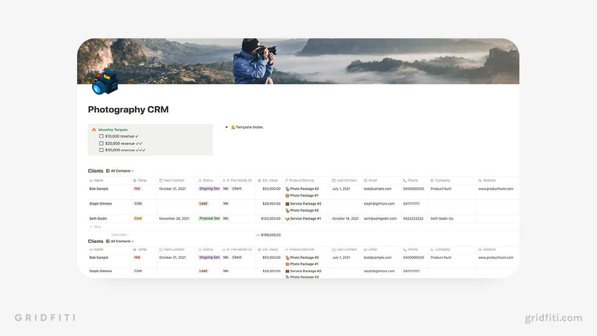 Photography CRM & Management Template for Notion