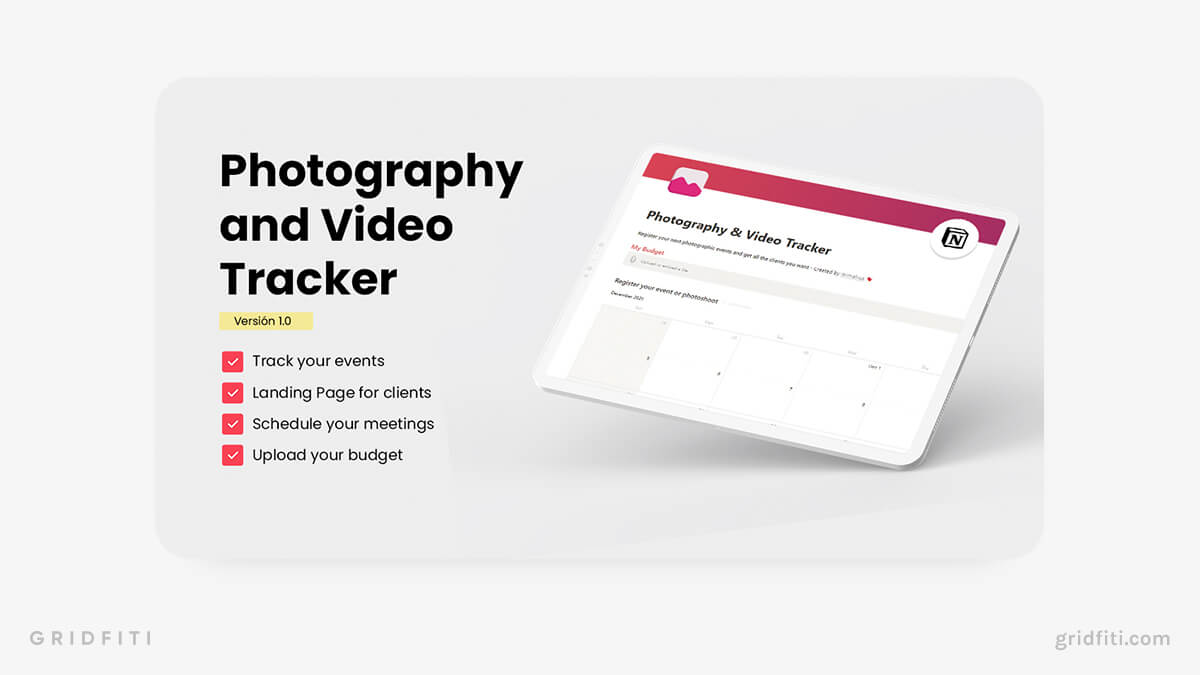 Notion Photography & Video Tracker Template