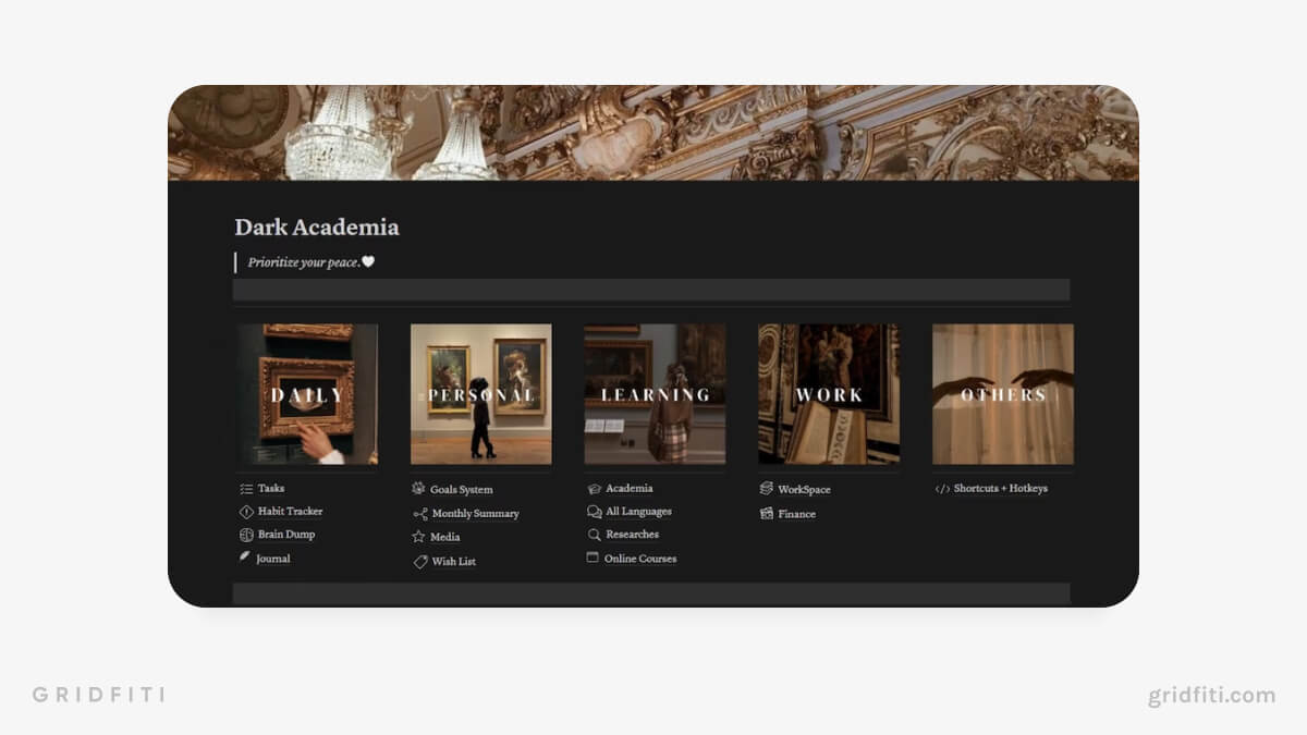 Notion Dark Academia Dashboard