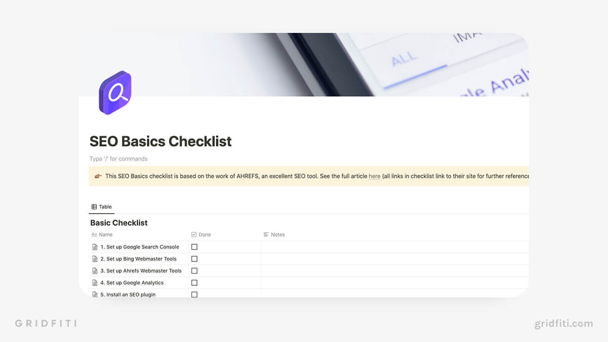 Notion SEO Checklist Template