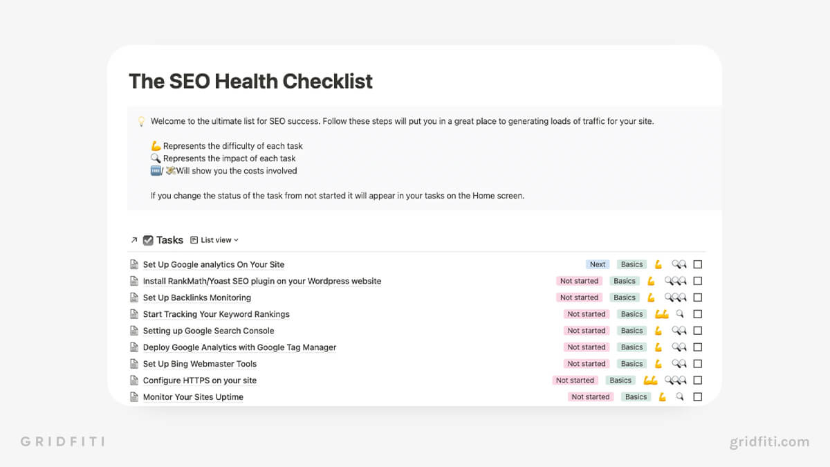 Notion SEO Health Checklist