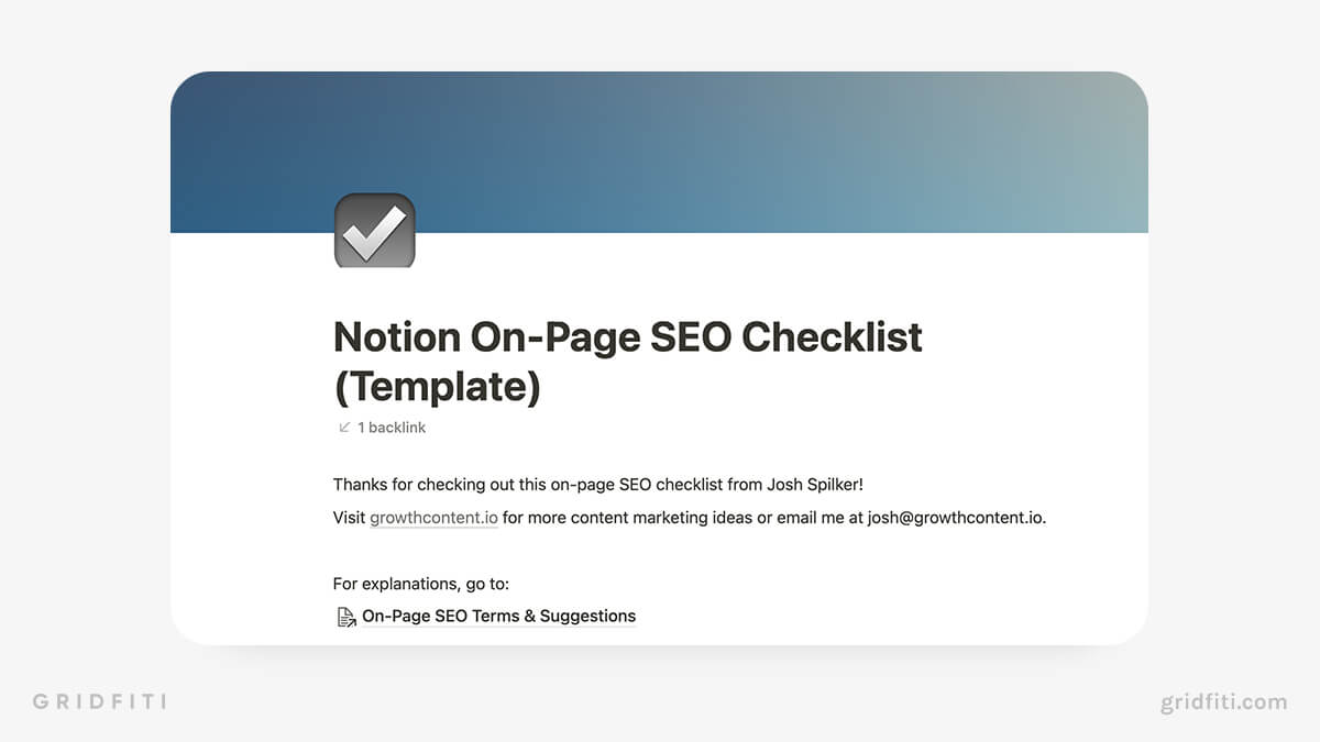 On-Page SEO Checklist Template for Notion