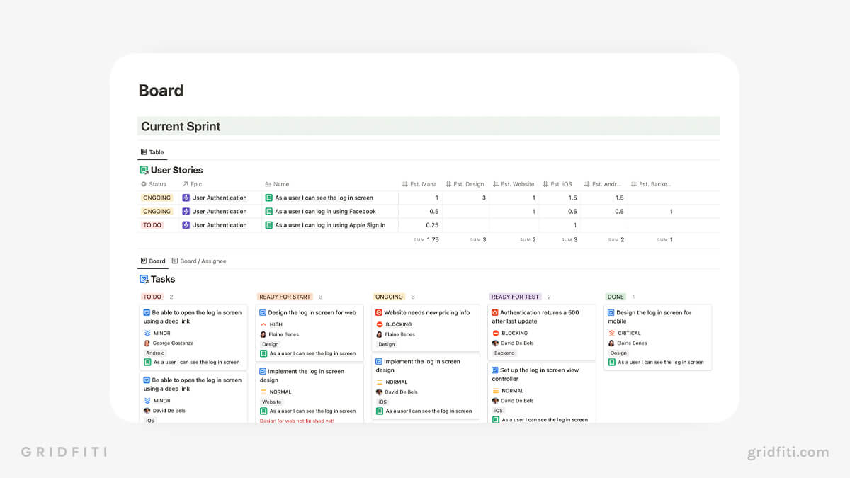 Simple Notion Scrum Board