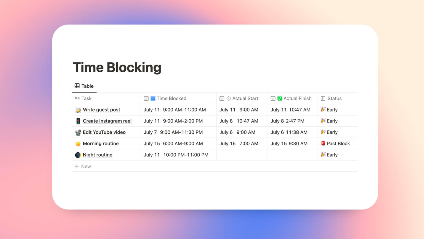 Notion Time Blocking