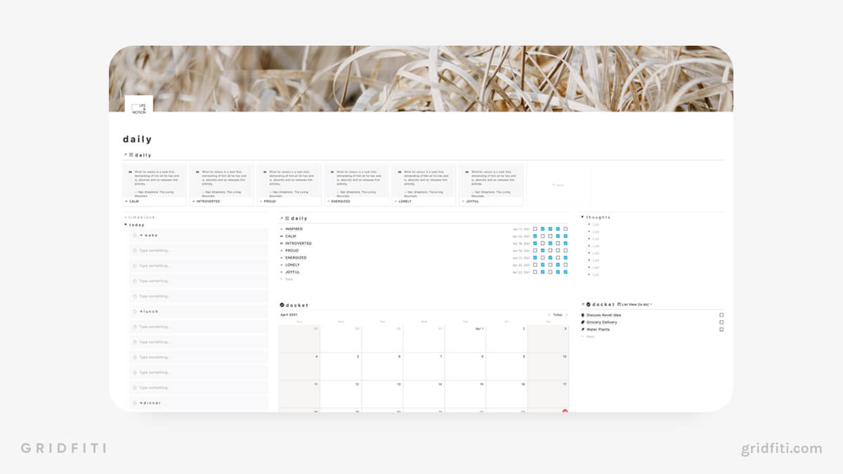 Notion Daily Diary with Time Blocking Template