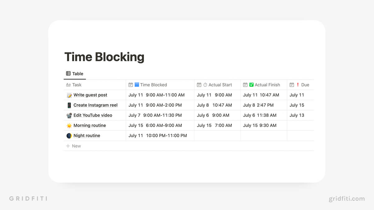 Notion Time Blocking Database