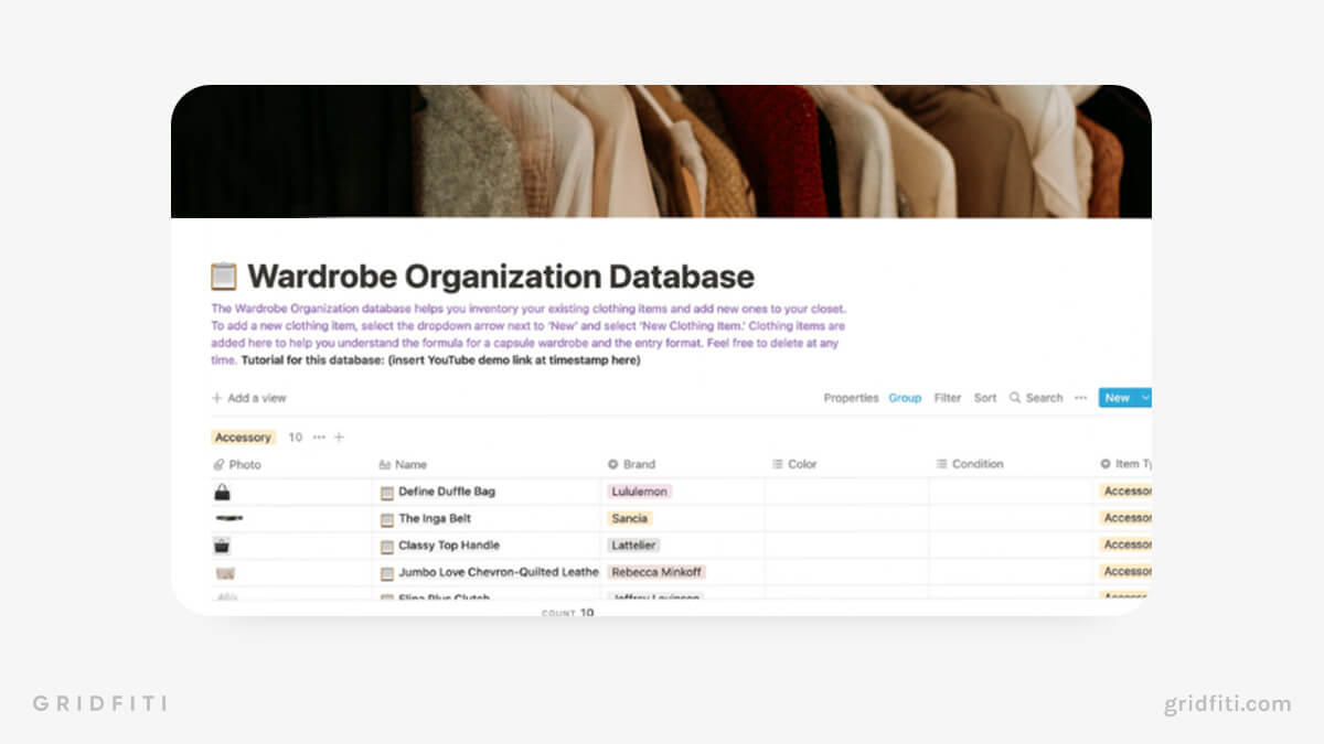 Notion Capsule Wardrobe Planner Dashboard