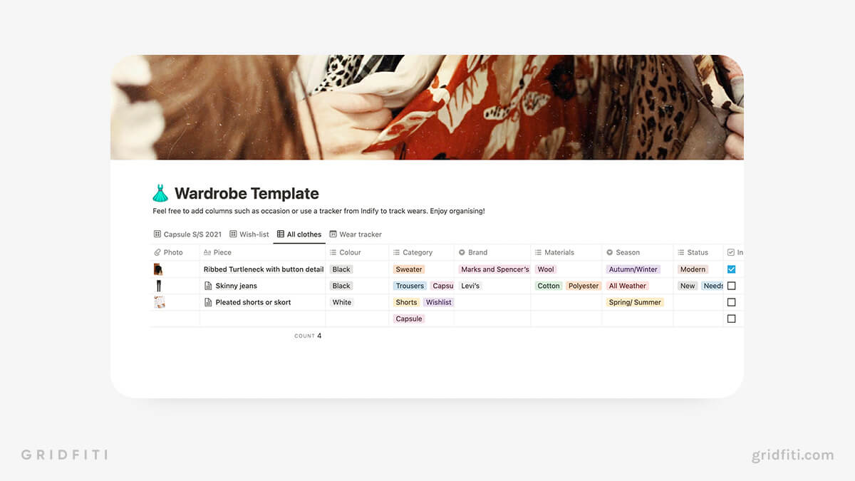 Free Wardrobe Tracker Template
