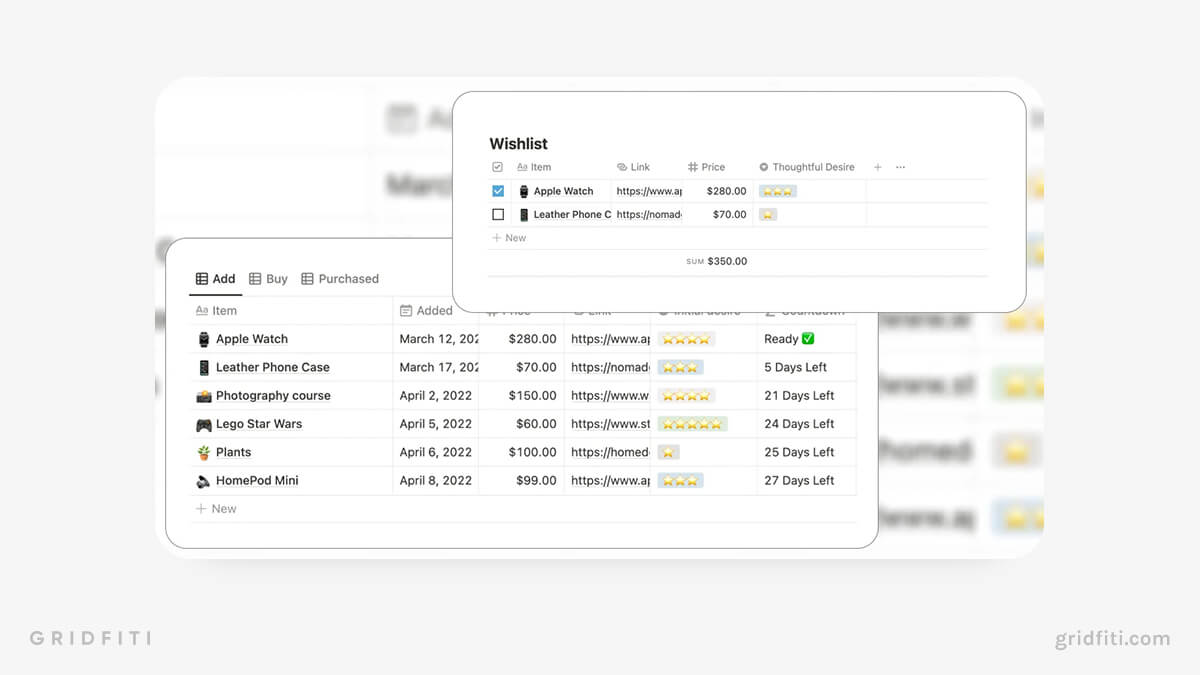 5+ Notion Wishlist Templates to Track Your Wants & Needs Gridfiti