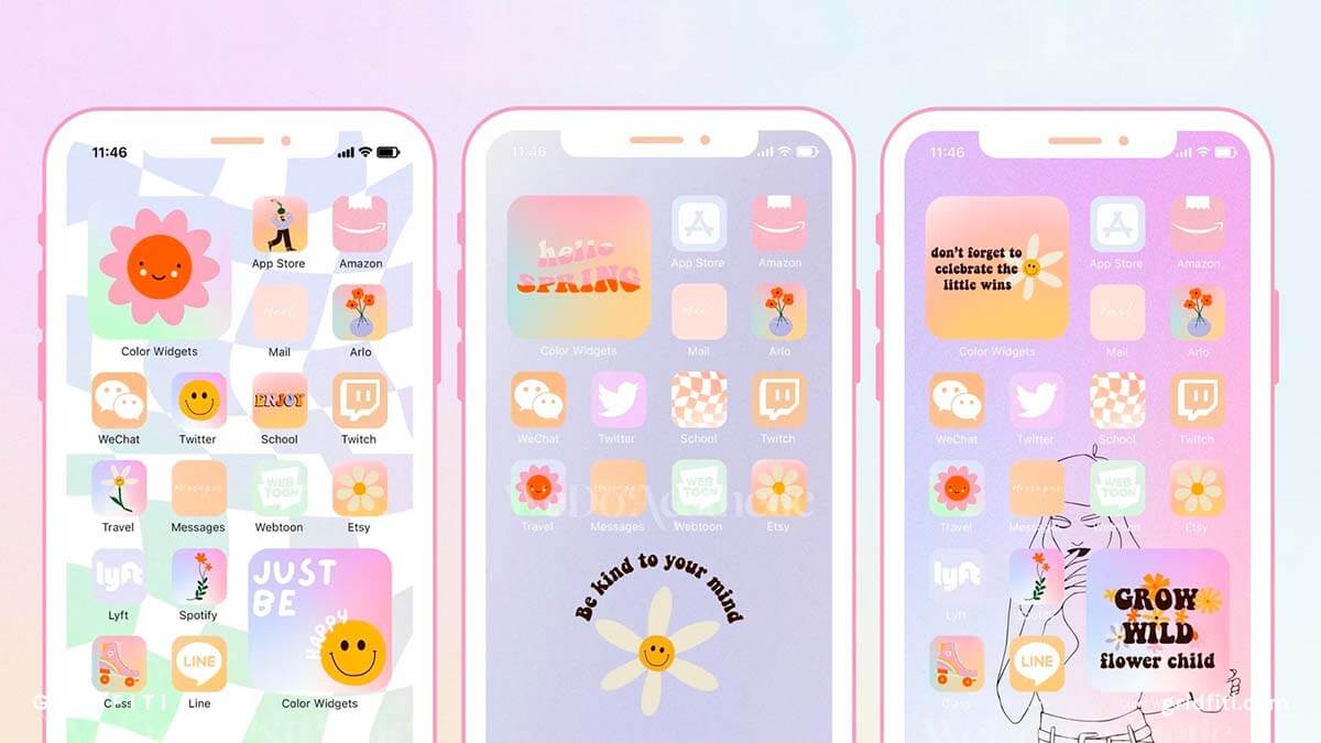 Kawaii Aesthetic iPhone Icon Set With Widgets and Wallpapers 