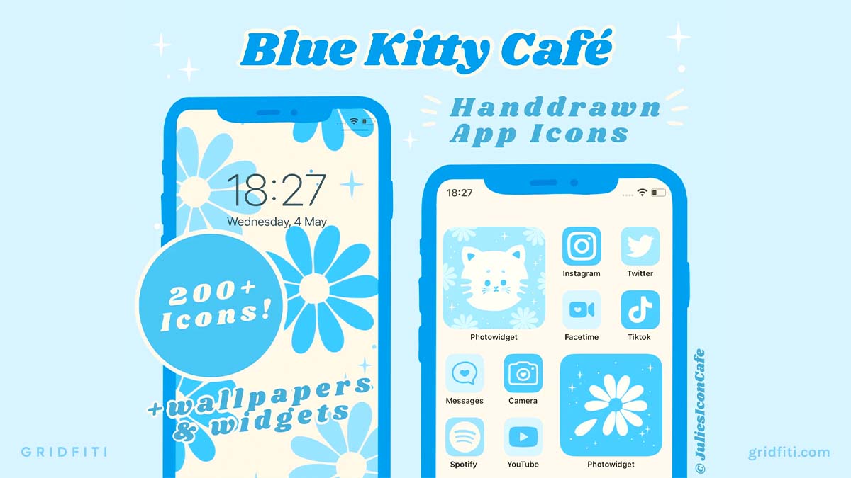 Blue Kitty Café iOS Hand Drawn App Icons