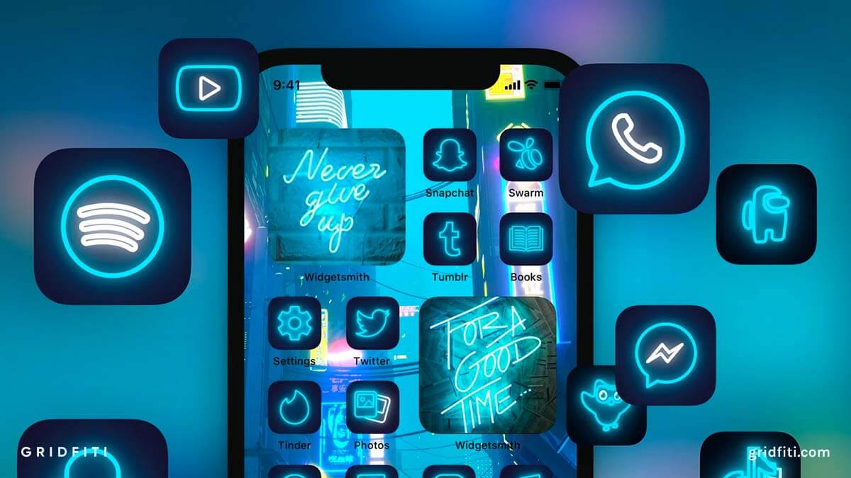 Turquoise Neon iOS App Icons Pack