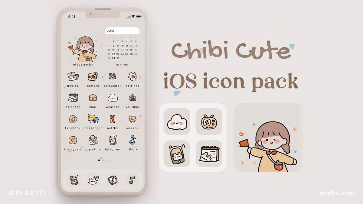 Cute Chibi Beige Hand-Drawn App Icons