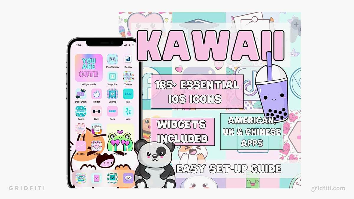 Colorful Japanese Kawaii App Icon Set