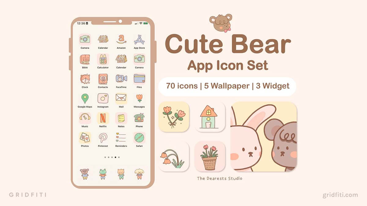 Cute Cozy Bear Kawaii App Icon Set