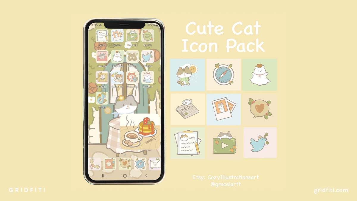 Cute Cat Cafe Icon Set Aesthetic Ios App Icons Wallpapers 