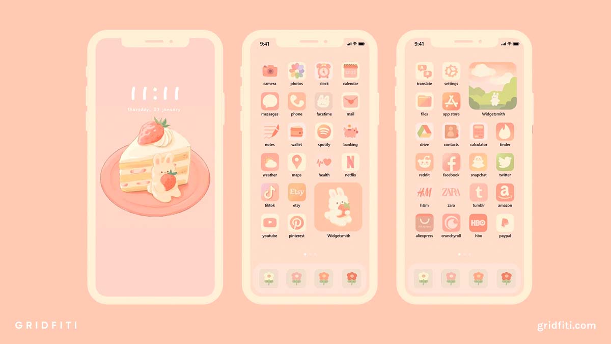 Cute Hand-Drawn Peach App Icons